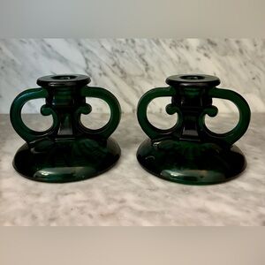 Elegant Vintage L.E. Smith Green Glass Candle Holders